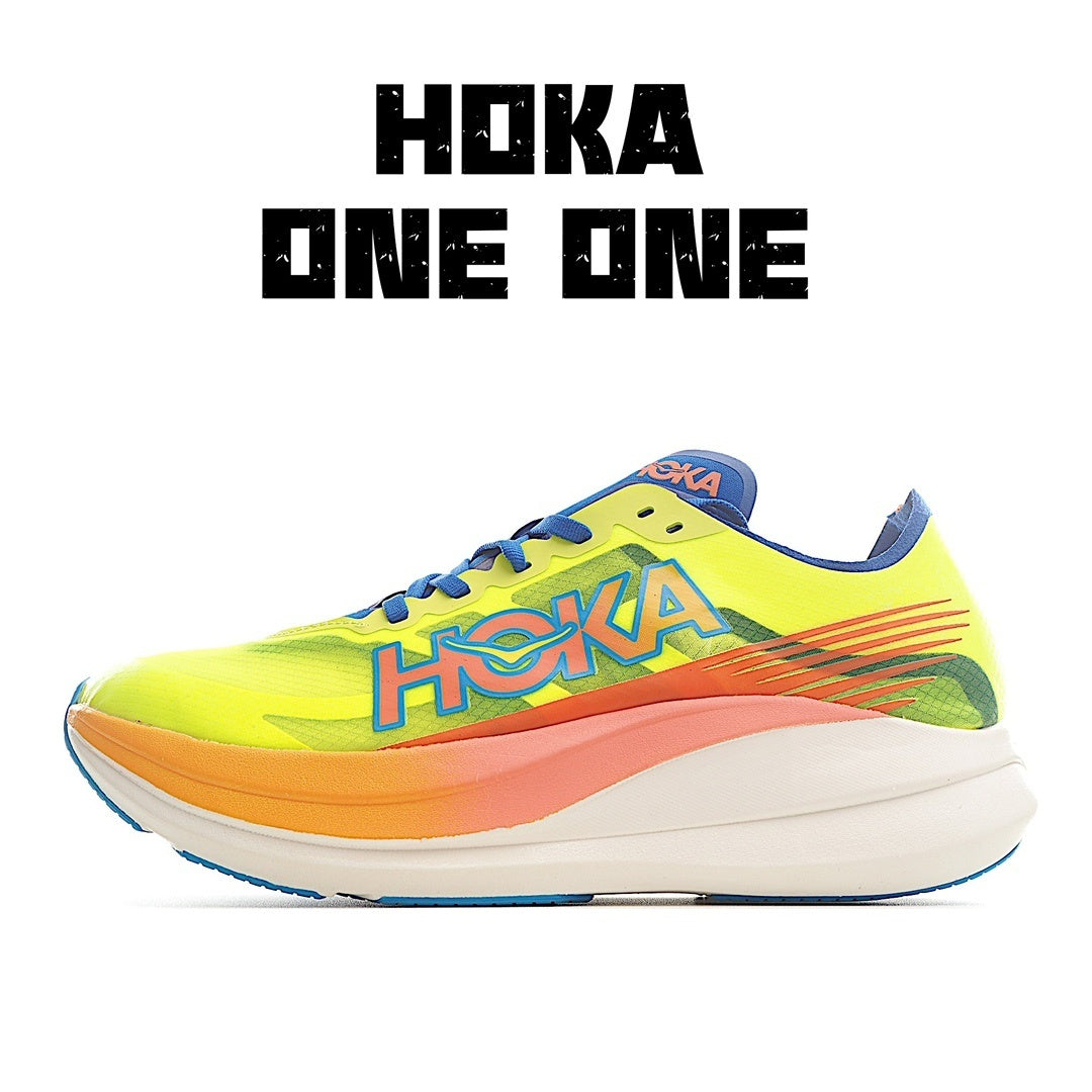 HOKA Rocket X2 Fluorescent green and sapphire blue
