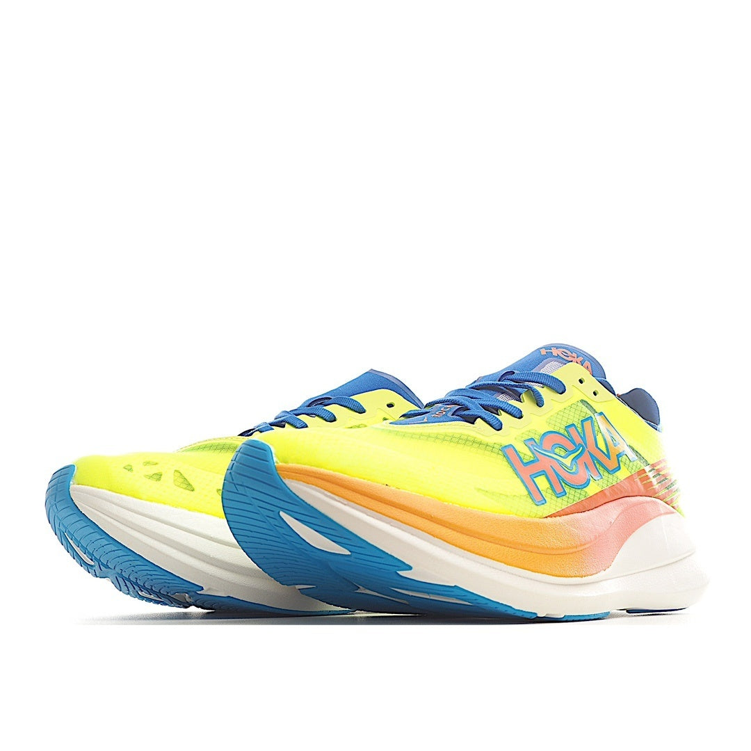 HOKA Rocket X2 Fluorescent green and sapphire blue